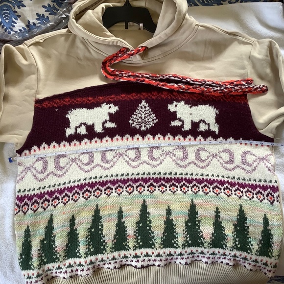 Free People Lutz Fair Isle Oversize Hoodie Bear Combo SZ S - Picture 13 of 16